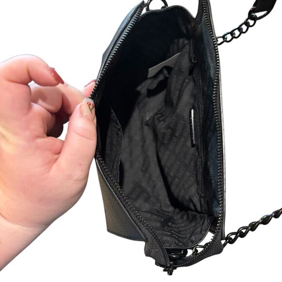 Steve Madden Pebbled Faux Leather Crossbody Bag Purse Black Chain Shoulder Strap - Picture 6 of 7